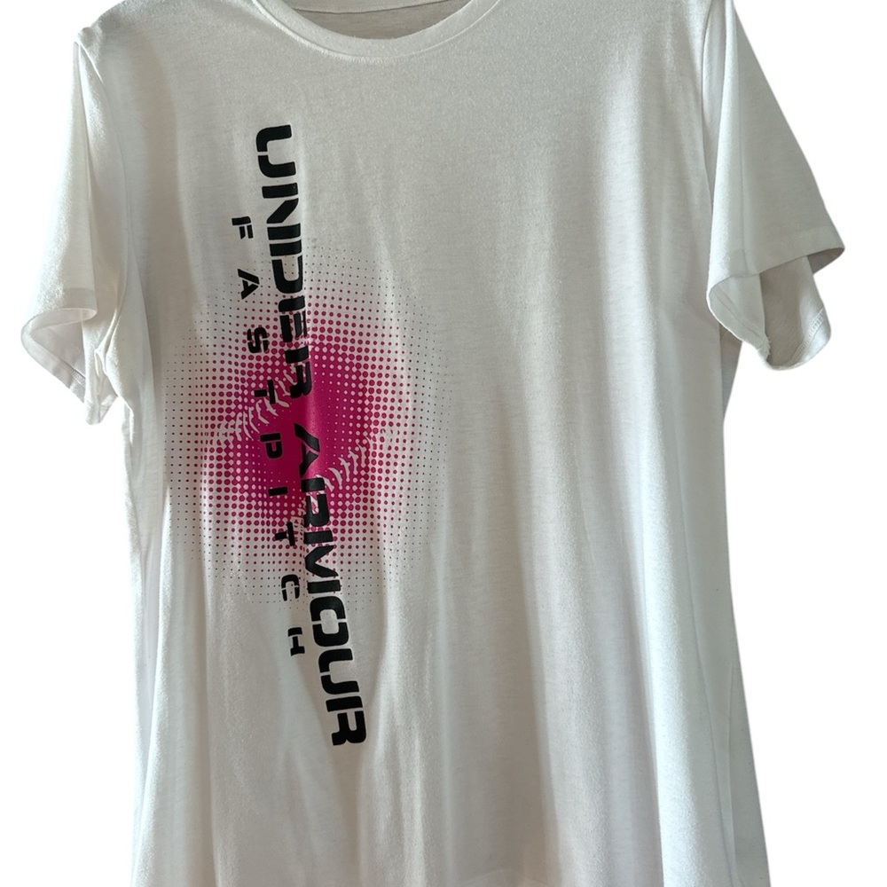 Under Armour White and Pink Short Sleeve Tee
